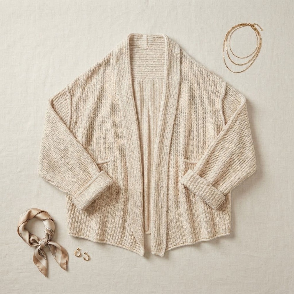 Free People Cardigan Women XS/S Beige Open Front Oversized Slouchy Boho Knit